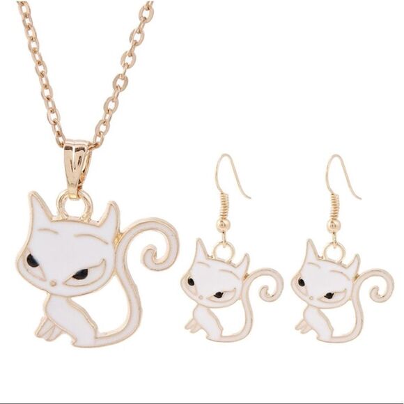 White Cat Jewelry Set - Picture 1 of 5